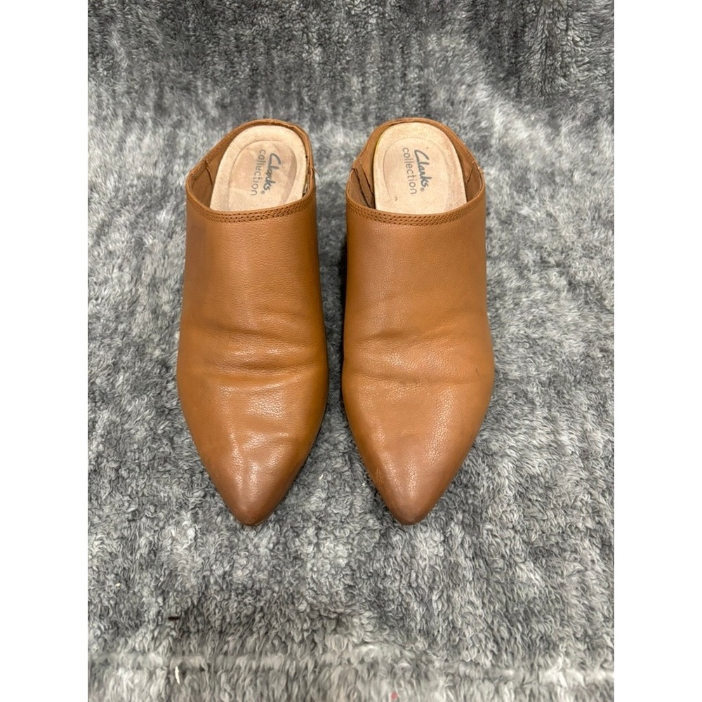 Clarks Tan Leather Pointed Toe Mules